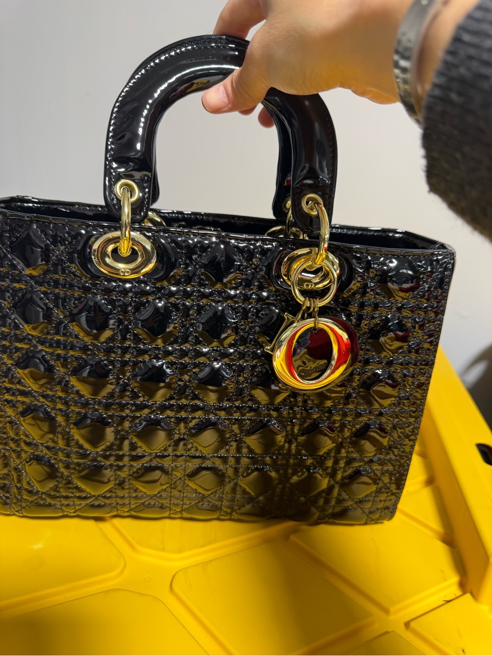 Black Patent Quilted Top-Handle Bag with Gold Hardware - Picture 8 of 9